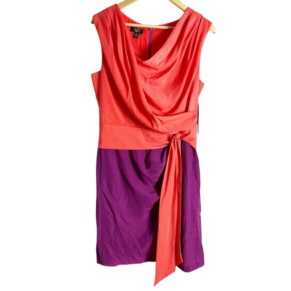 Suzy Chin Coral Purple Two-Tone Draped Faux Wrap Sleeveless Mini Dress Size 12 - Picture 3 of 12